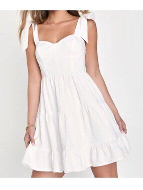 Lulus White Tiered Mini Dress With Tie Straps & Sweetheart Neckline XL